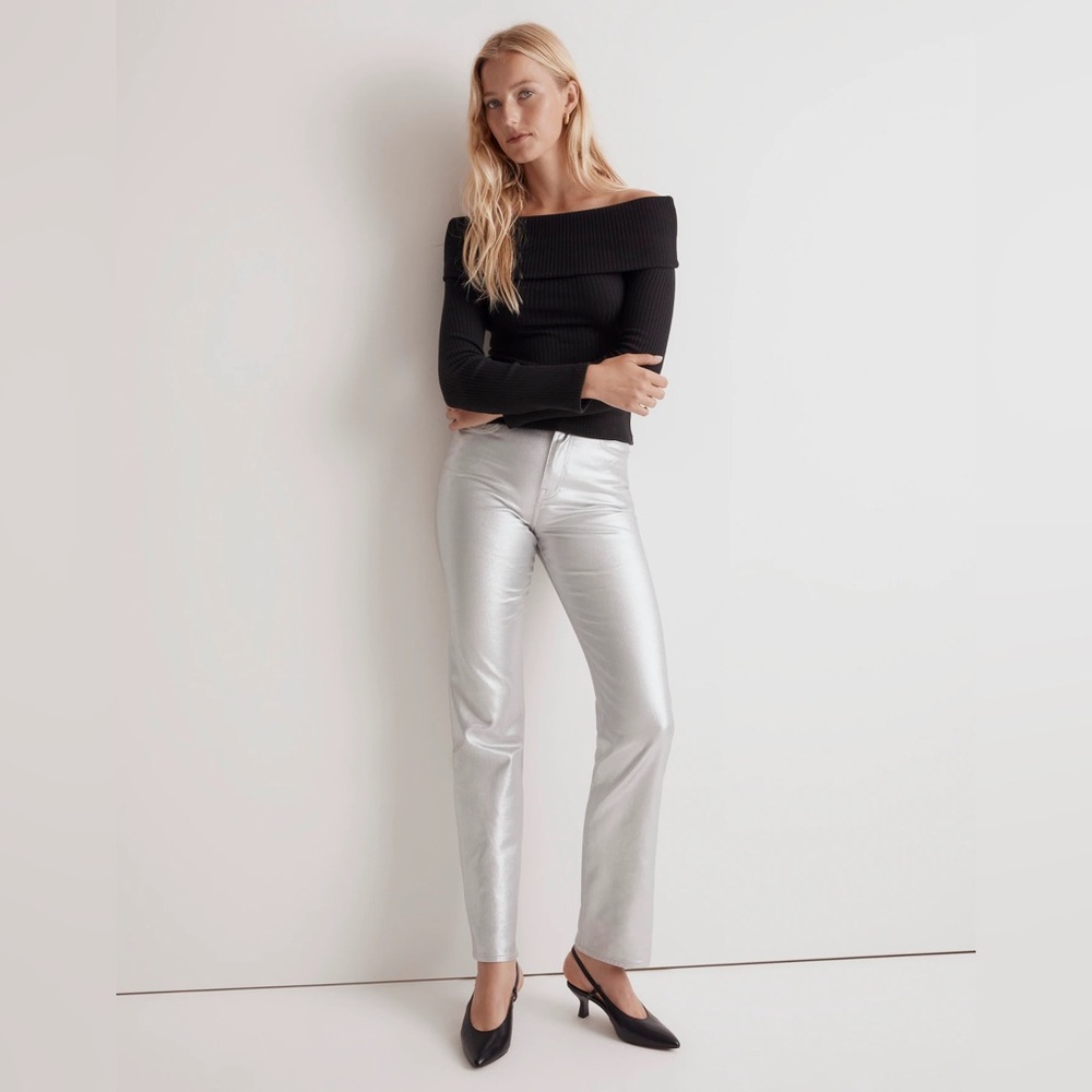 Madewell 90s Straight Jeans Size 29 Silver Metallic Women’s High Rise‎